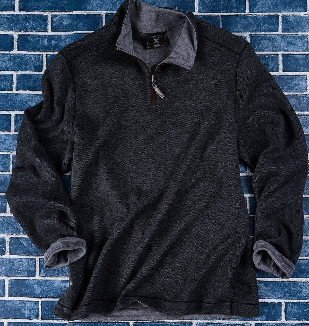 Nicoby Black Herringbone/Medium Grey Solid Chevron Reversible QTR Zip with Suede Placket