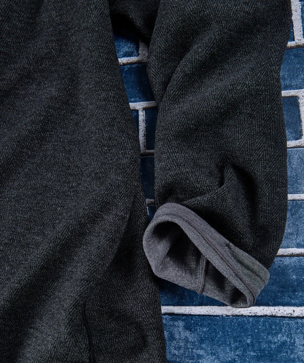 Nicoby Black Herringbone/Medium Grey Solid Chevron Reversible QTR Zip with Suede Placket