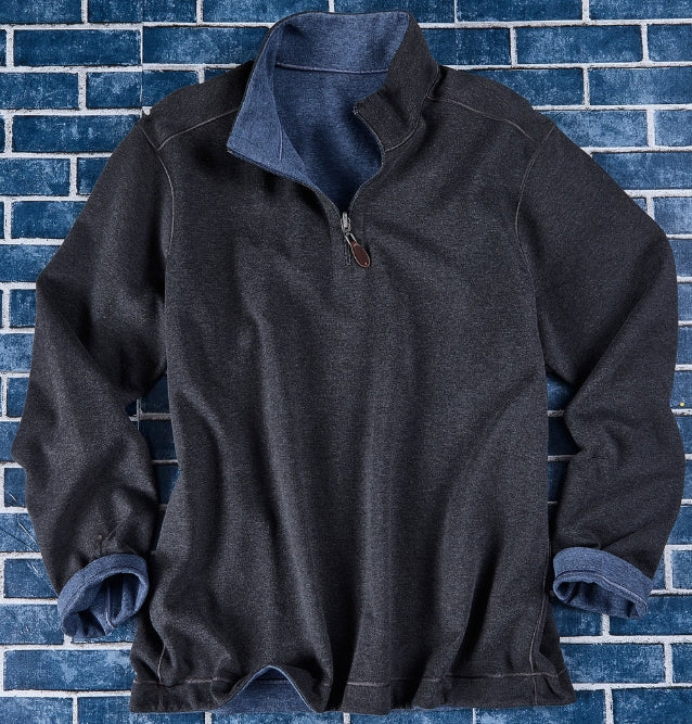 Nicoby Solid Reversible Long Sleeve QTR Zip Charcoal/Blue