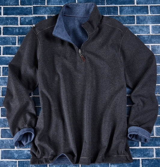 Nicoby Solid Reversible Long Sleeve QTR Zip Charcoal/Blue