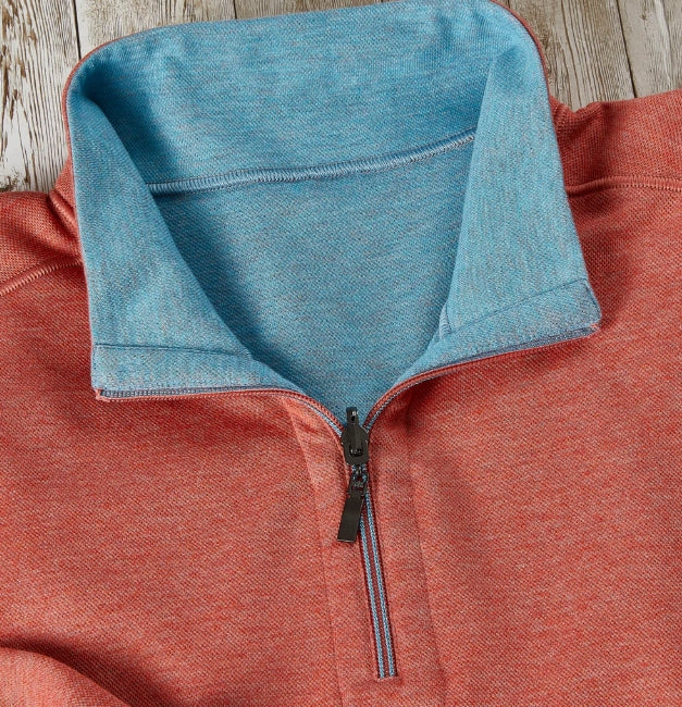 Nicoby Long Sleeve Melange Textured Reversible Qtr Zip Coral/Turquois