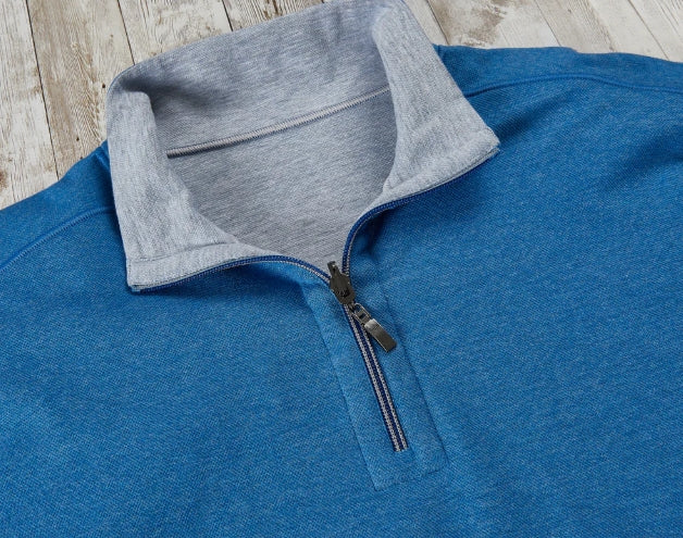 Nicoby Long Sleeve Melange Texture Reversible Qtr Zip Blue/Grey