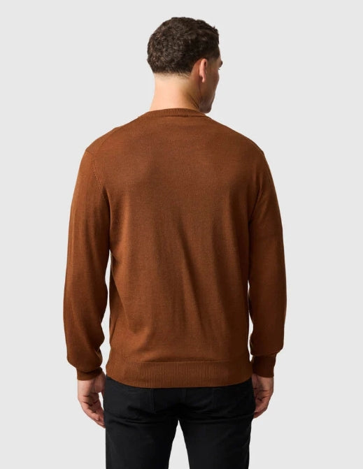 Rodd and Gunn Tobacco York Bay Merino Long Sleeve Knit Crew