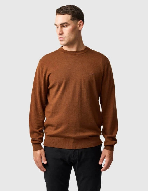 Rodd and Gunn Tobacco York Bay Merino Long Sleeve Knit Crew
