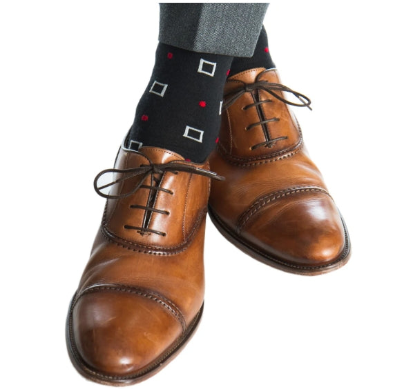 Dapper Classics Black/Mercury Gray Squares and Dots Socks