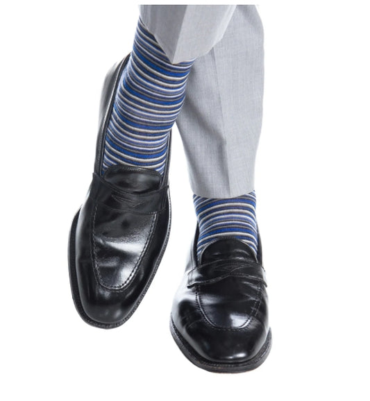 Dapper Classics Cobalt Blue/Black/Charcoal/White Stripe Sock