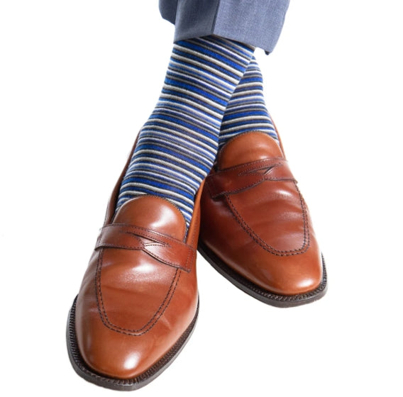 Dapper Classics Cobalt Blue/Black/Charcoal/White Stripe Sock