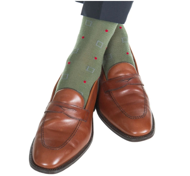 Dapper Classics Pine Green/Mercury Gray Squares and Red Dots