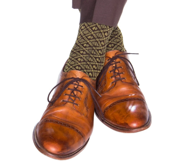 Dapper Classics Coffee Brown/Yolk Clover Grid Socks