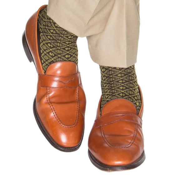 Dapper Classics Coffee Brown/Yolk Clover Grid Socks