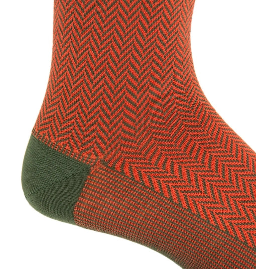 Dapper Classics Forest Green and Tigerlily Orange Herringbone Socks