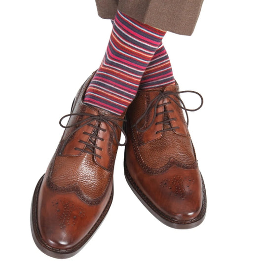 Dapper Classics Navy with Brown/Yolk/Red and White Stripes Socks
