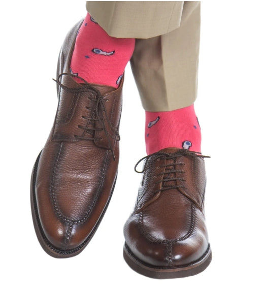 Dapper Classics Coral/Ash/Classic Navy/Steel Gray Paisley and Stars Socks