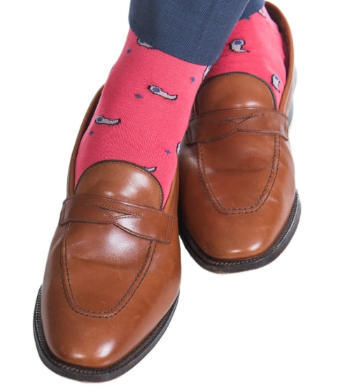 Dapper Classics Coral/Ash/Classic Navy/Steel Gray Paisley and Stars Socks