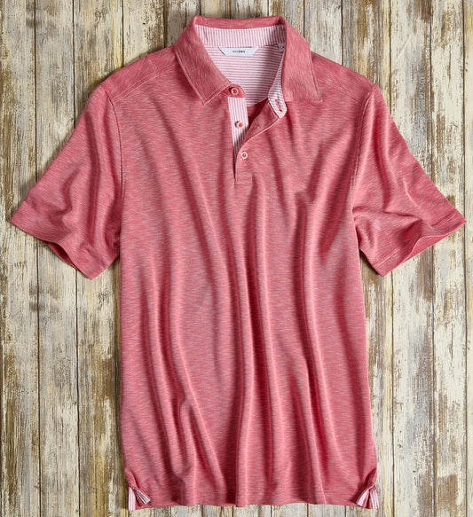 Nicoby Polynosic Slub Short Sleeve Polo in Coral