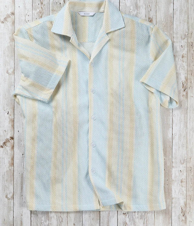 Nicoby Textured Blue and Yellow Stripe Camp Shirt