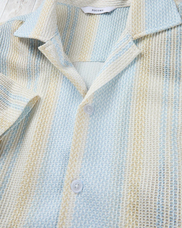Nicoby Textured Blue and Yellow Stripe Camp Shirt