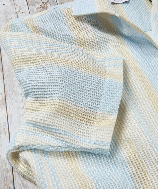 Nicoby Textured Blue and Yellow Stripe Camp Shirt