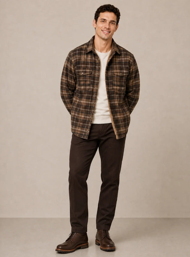 Nicoby Faux Sherpa Lined Flannel Shirt Jacket Mocha