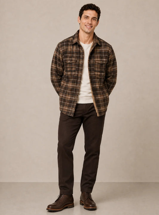 Nicoby Faux Sherpa Lined Flannel Shirt Jacket Mocha