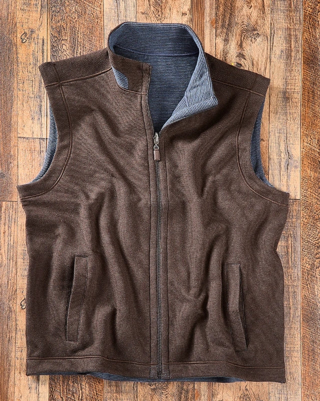 Nicoby Reversible Waffle Knit Full Zip Vest Brown/Blue