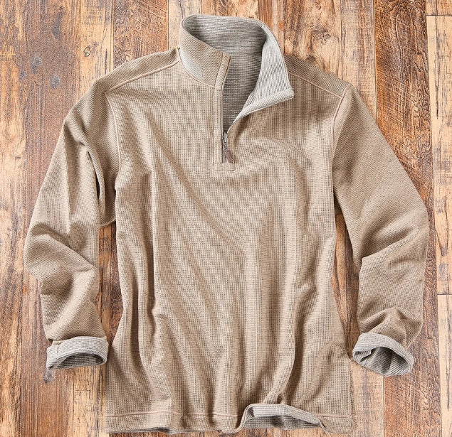 Nicoby Reversible Waffle Knit Quarter Zip Tan/Light Grey