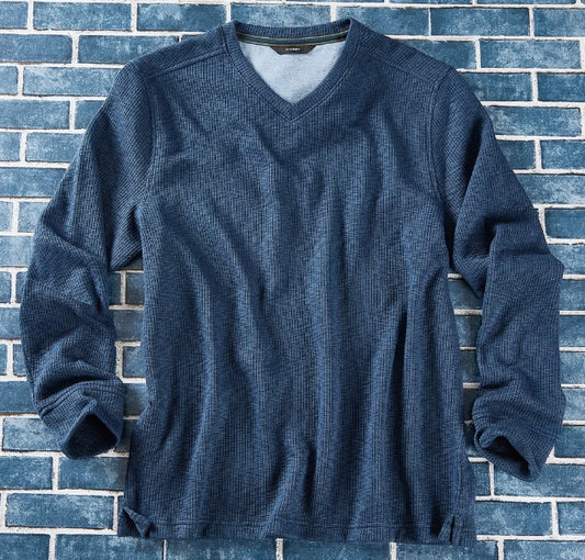 Nicoby Rib Textured V-Neck Pullover Navy
