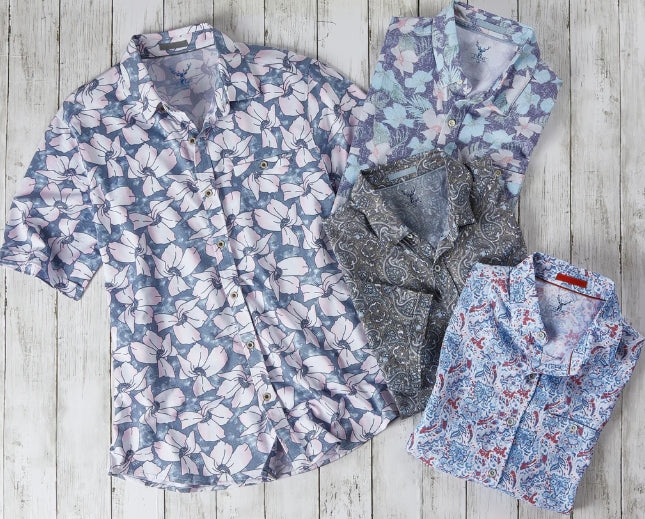 Nicoby White, Red and Blue Paisley Short Sleeve Camp Shirt on clearance