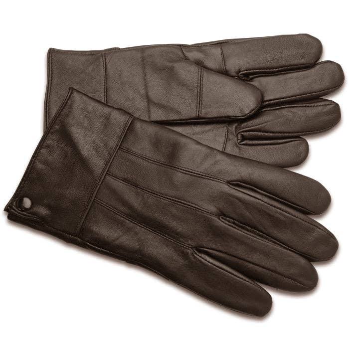 Brown Leather Cuff Buttoned Gloves