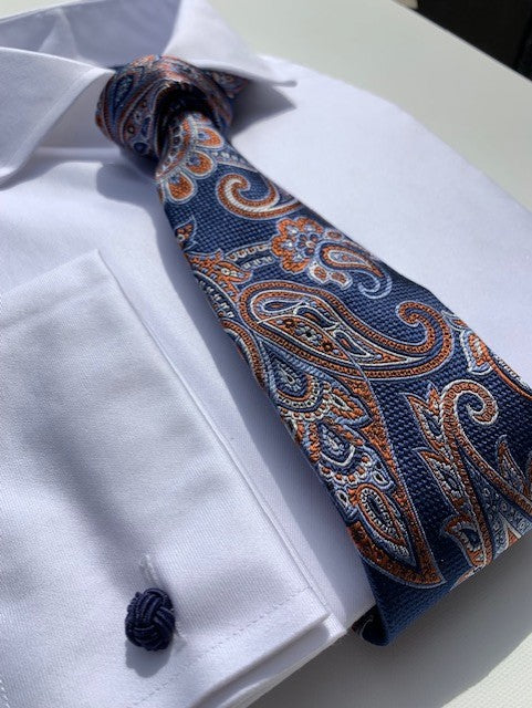 Bruno Marchesi XL Blue and Orange Paisley Tie