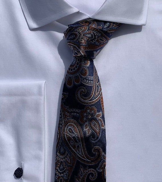 Bruno Marchesi XL Blue and Orange Paisley Tie