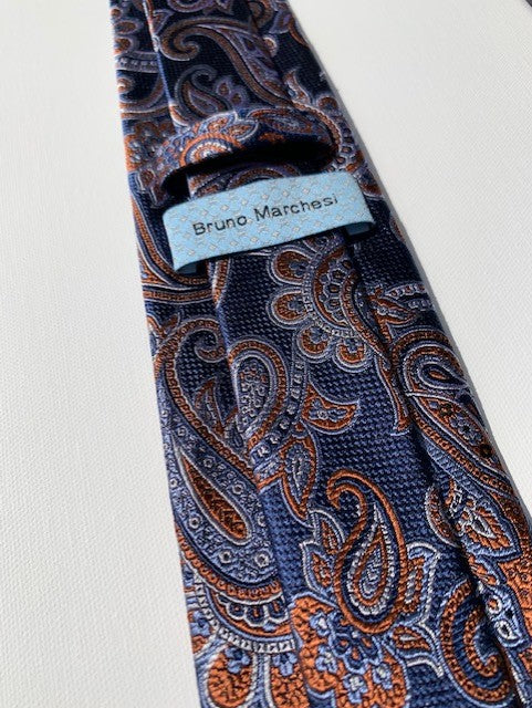 Bruno Marchesi XL Blue and Orange Paisley Tie