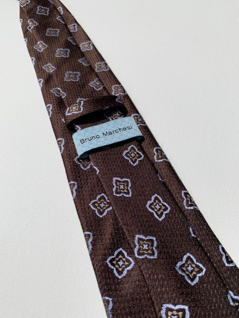 Bruno Marchesi Brown and Light Blue Floral Tie