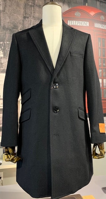 Black Cashmere and Wool Blend 36-inch Car Coat