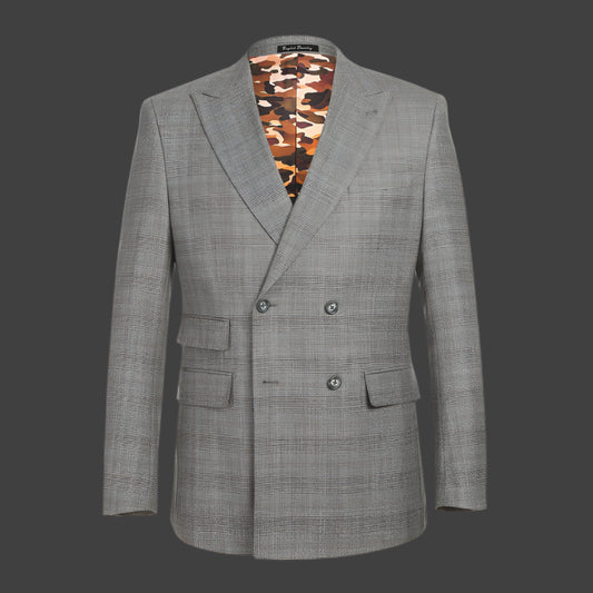 English Laundry EL12-60-093 Double Breasted Grey and Brown Plaid Slim Fit Suit
