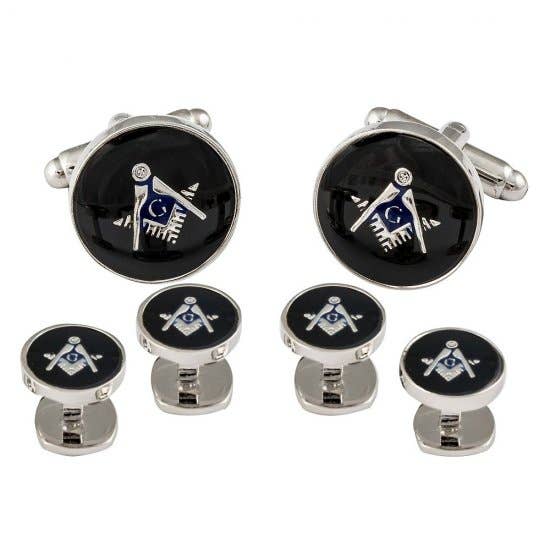 Freemason Masonic Cufflinks Studs Silver Black