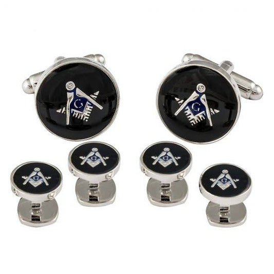Freemason Masonic Cufflinks Studs Silver Black