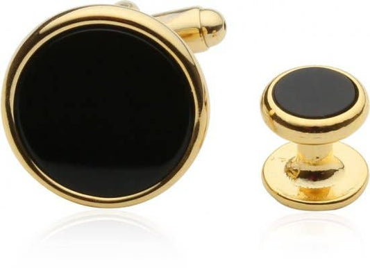 Men's Tuxedo Cufflinks and Studs - Black Onyx with Gold Tone