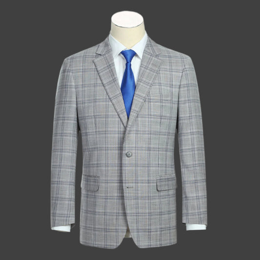 Renoir Light Grey and Blue Windowpane Classic Fit Suit