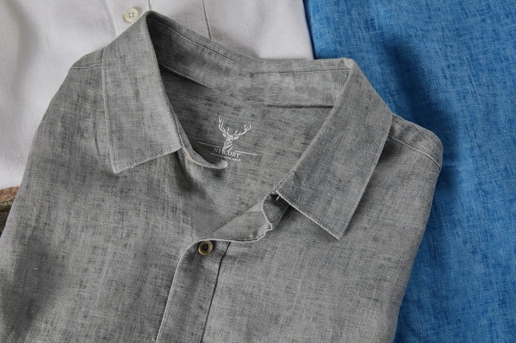 Nicoby Light Grey Pigment Washed Short Sleeve Linen on clearance