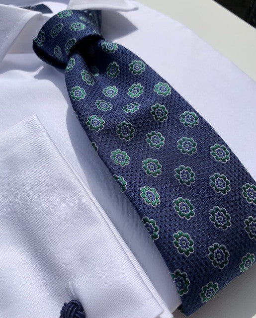 Bruno Marchesi Navy and Green Floral Tie