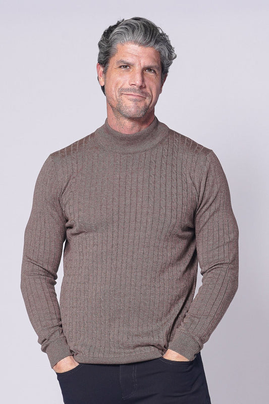 7 Downie St. Taupe Cotton Blend Mock Neck Sweater