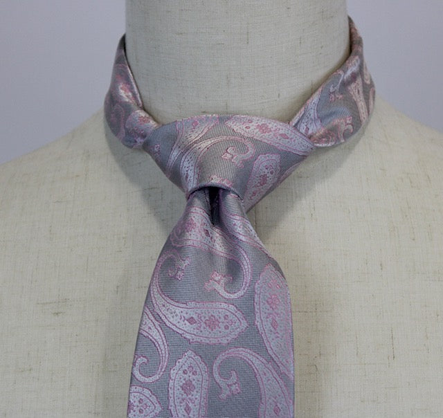 Bocara Pink and Silver Paisley XL Tie