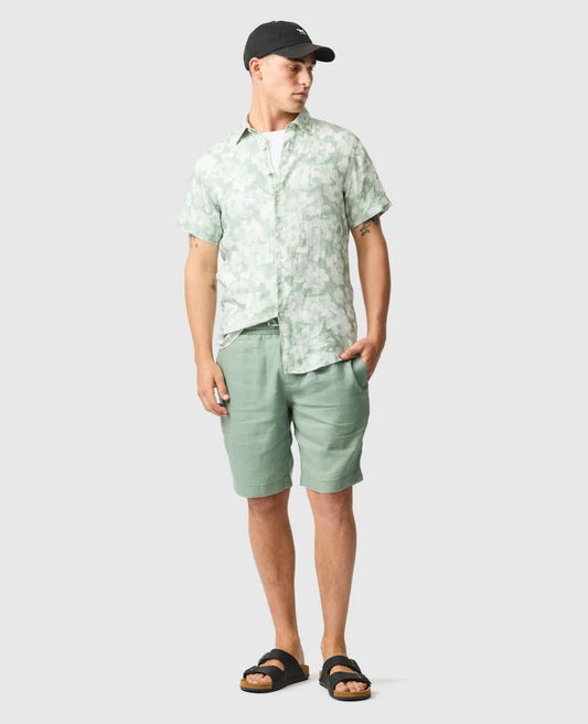 Rodd and Gunn Springflat Short Sleeve Albini Floral Linen Fabric Pistachio