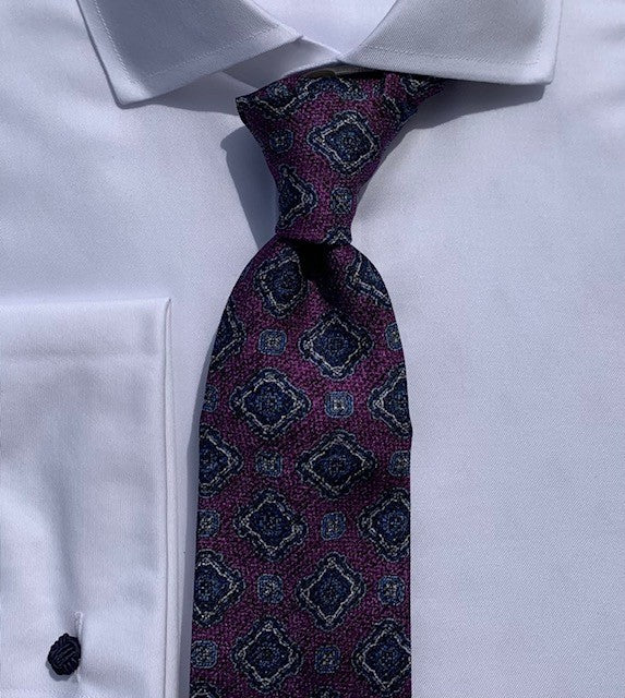 Geoffrey Nicholson Hamstead Collection Tie Made in Italy Purple Medallion