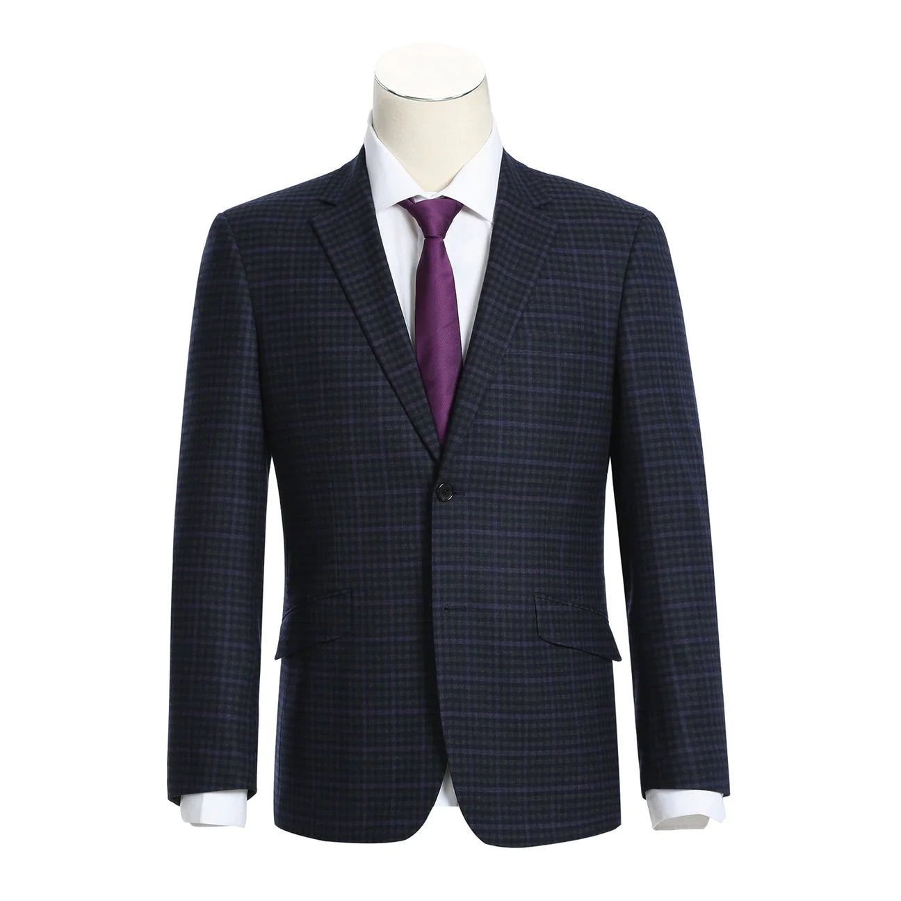 Renoir 2 Button Slim Fit Grey and Purple Check Suit