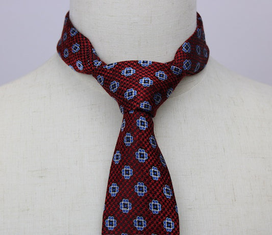 Polifroni Red with Blue Floral Medallions Silk and Linen Tie