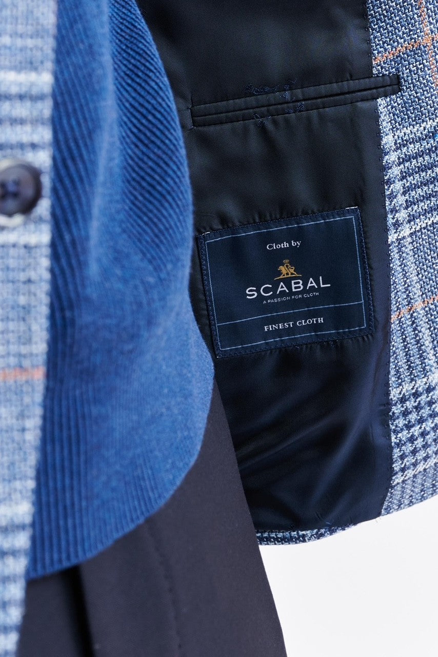 Scabal Medium Blue and Orange Windowpane Wool and Linen SoHo Jacket Riviera Trend