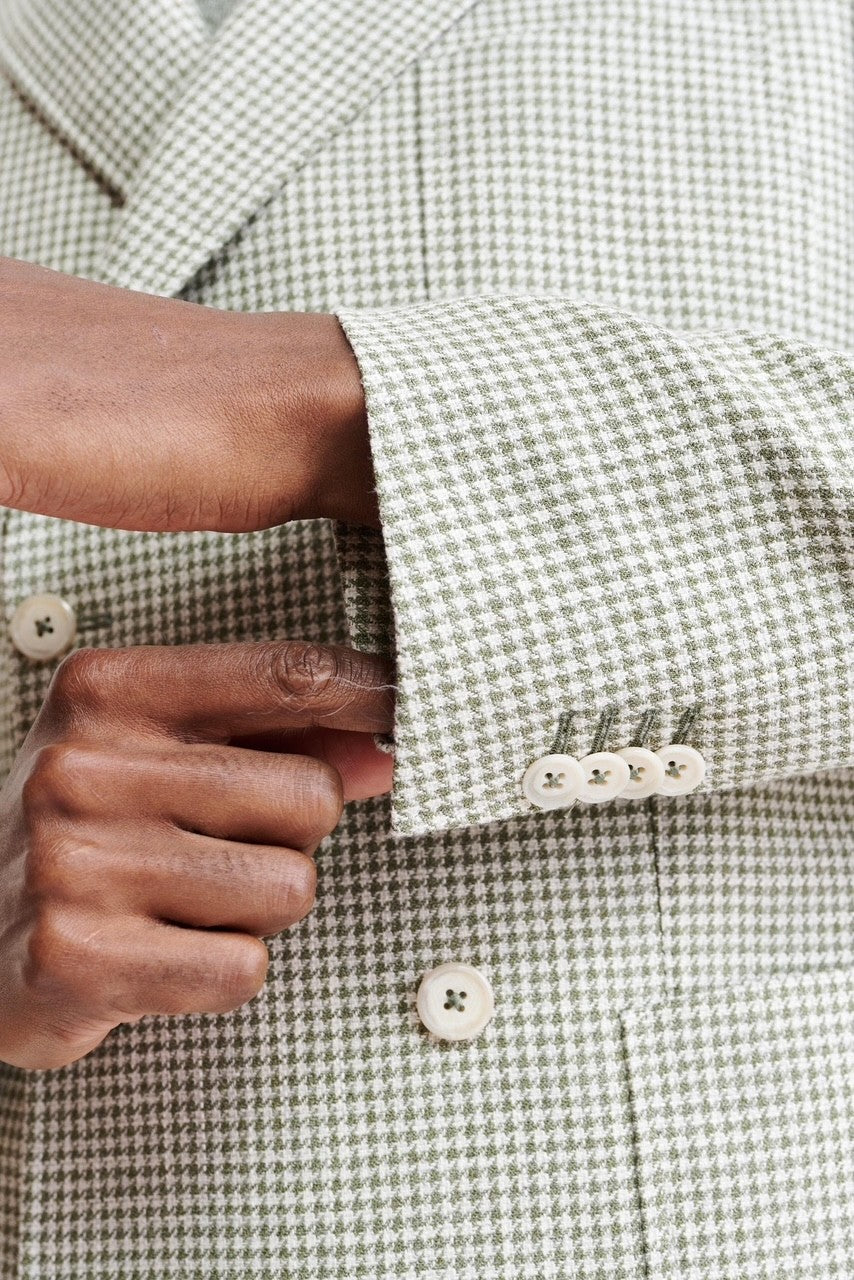 Scabal Light Green Houndstooth Wool, Cotton and Linen Notch Lapel Sport Coat