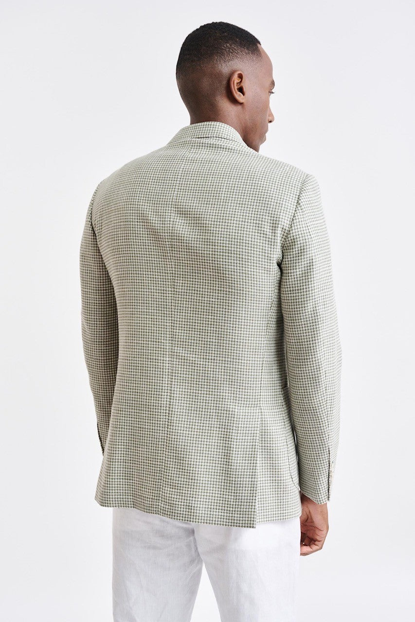 Scabal Light Green Houndstooth Wool, Cotton and Linen Notch Lapel Sport Coat